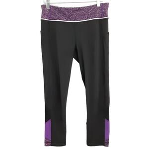 Lululemon Run Inspire II Crop Leggings Black Purple Floral Womens 6 Mesh Capri